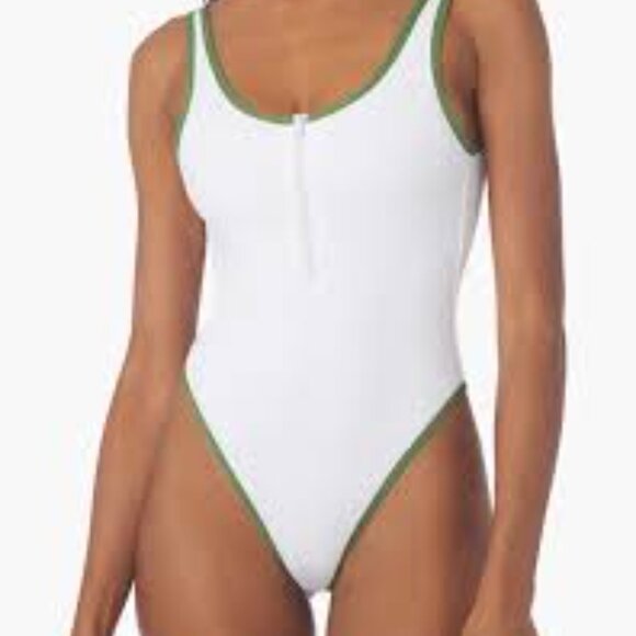 WeWoreWhat Cheeky Optic White Zip-Front One-Piece - Picture 1 of 9